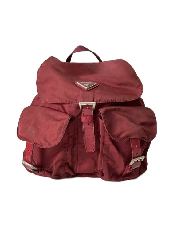 Prada Backpack Sac Nylon Triangle Plate Red display picture 1